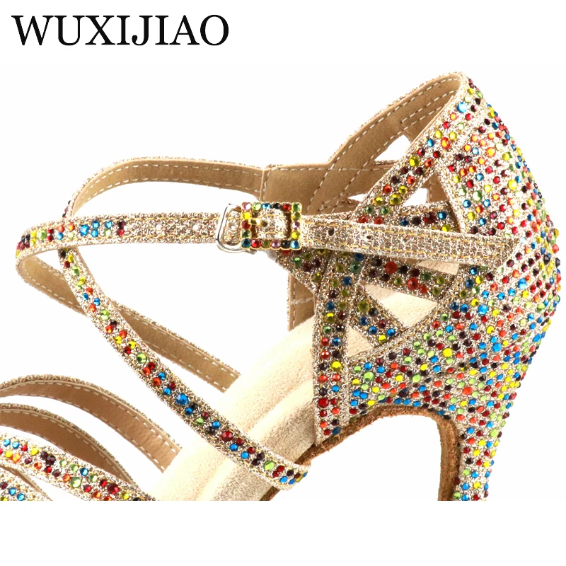 Ladies Latin Dance Shoes Five-color Rhinestone Soft Sole Salsa Shoes Ladies Prom Sandals Ladies Wedding High Heels 7.5CM