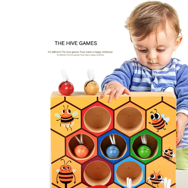 Kids Bijenkorf Game Board Montessori Speelgoed Kleur Cognitie Clip Kleine Bee Jigsaw Speelgoed Houten Leren Educatief Bijenkorf Games Jigsaws