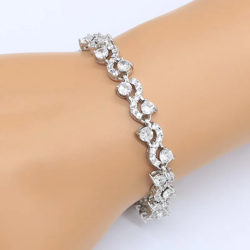 Dubai 925 Silver Jewelry Sets For Women White Zirconia Bracelet Necklace Pendant Earrings Ring Birthday Gift