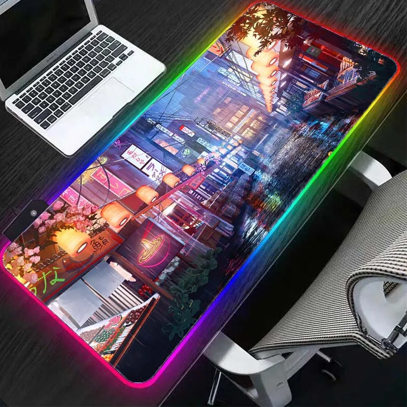 

Office computer keyboard anime RGB mouse pad big gaming accessories ordinary carpet pads gamer desk mat mousepad led light