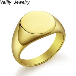 Valily Men Signet Ring 12mm Round Polished Rings Simple Stainless Steel Seal Ring for Women Man Wholesale Engrave Text free