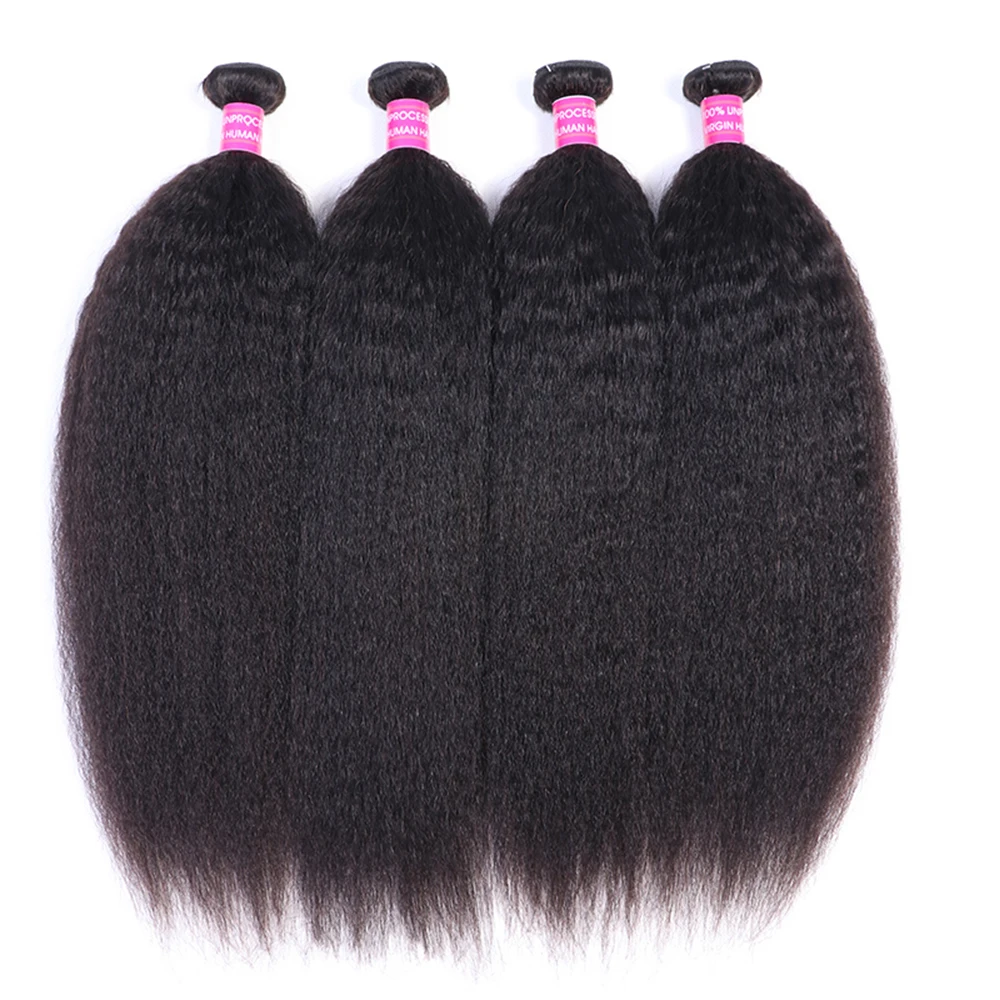 Wigmy Kinky Straight Human Hair Bundles Deal 10A Yaki Straight Hair 4 Bundles Unprocessed Brazilian Hair Weave Extensions