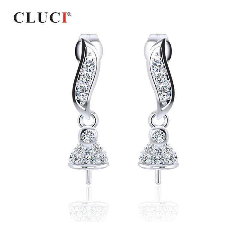 

CLUCI Silver 925 Drop Earrings for Women Pearl Mounting Zircon Gemstone Earrings Silver 925 Jewelry for Women Wedding SE088SB