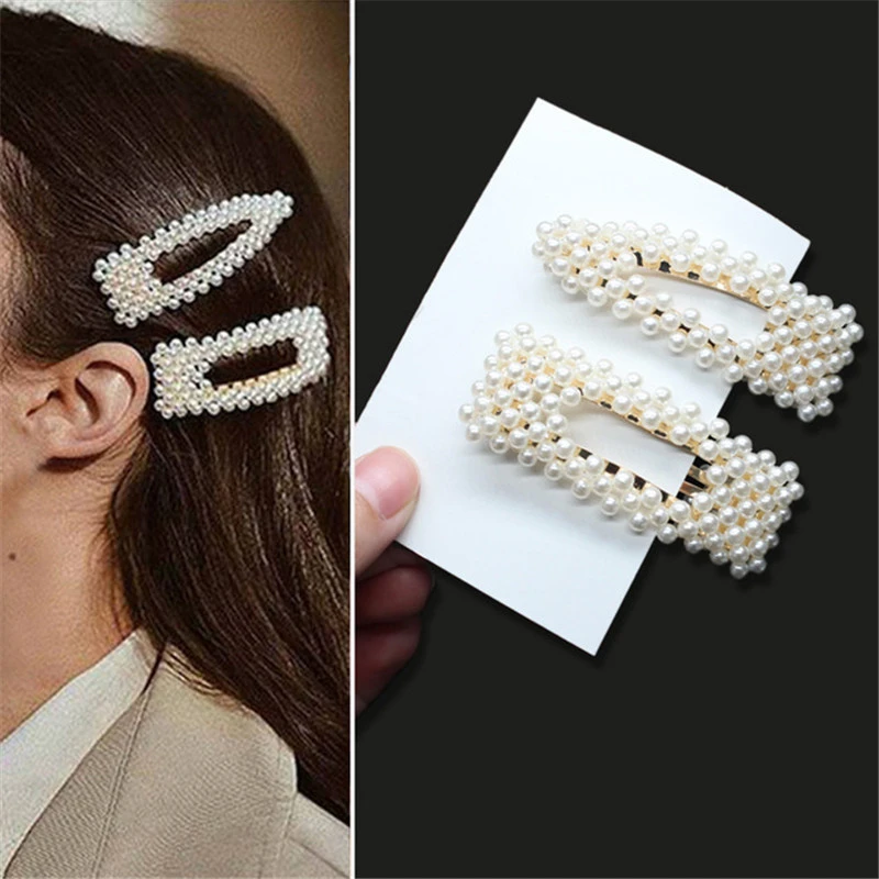 2/3/4 Set Simulated Pearl Hair Clips for Women Fashion Geometric Pearl Barrettes Hairpins Headwear Hair Accessories Girl Jewelry