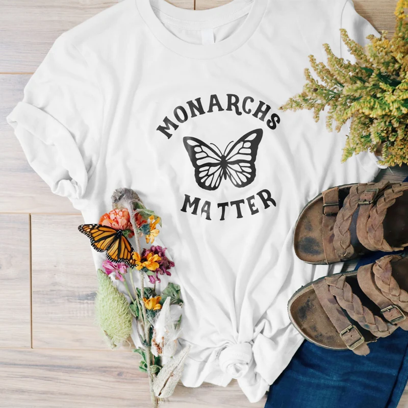 Chic Summer Short Sleeve Graphic Eco Tee Top Women Crewneck Aesthetic Tumblr Tshirt Monarchs Matter T-shirts