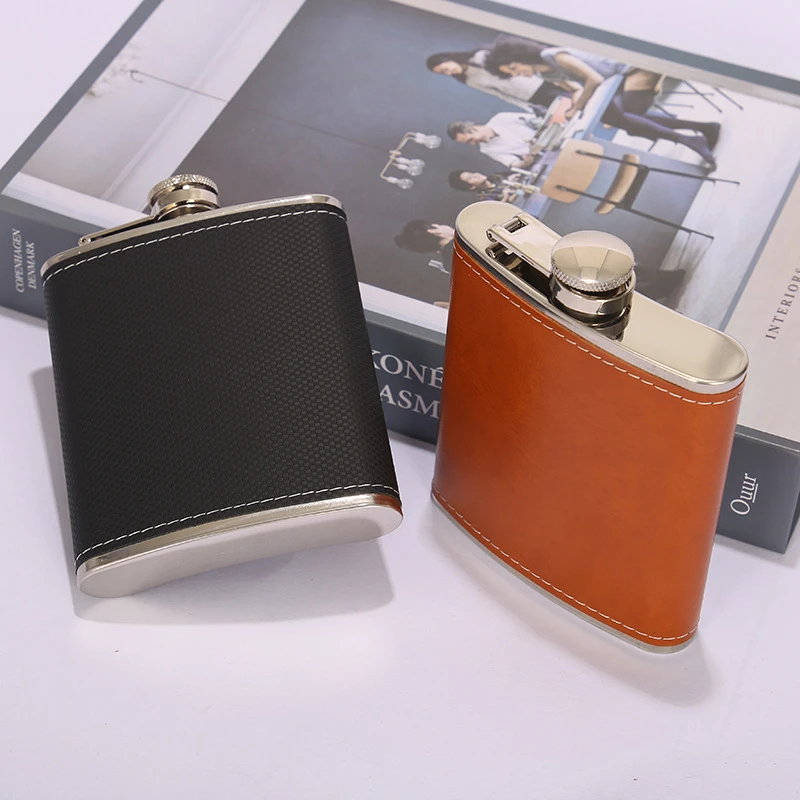 7 OZ Stainless Steel Wine Pot PU Leather Surface Hip Flask Portable Travel Small Mini Whiskey Alcohol Bottle Liquor Bottle