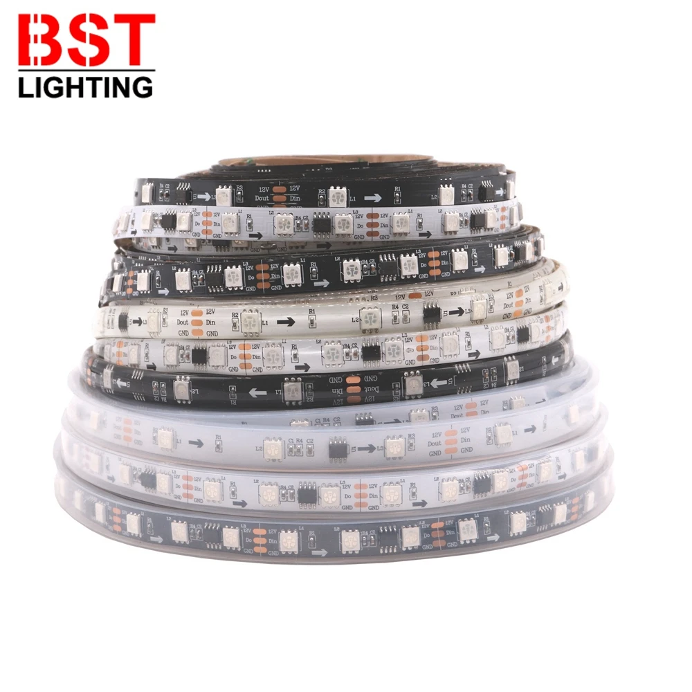 rgb conduziu a luz de tira 5050smd enderecavel 30 48 60leds m tira conduzida externo ic controle leds dc12v ws2811 01