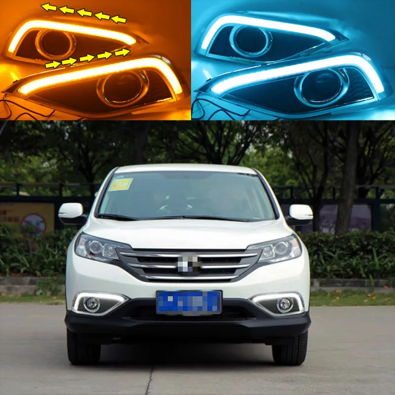 LED Daytime Running Light For Honda CR-V CRV 2012 2013 2014 Waterproof 12V Yellow Turn Signal Indicator Light Bumper LED DRL