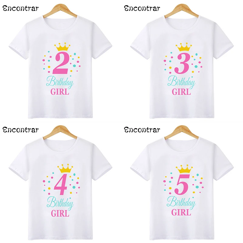 Kids T-shirt Summer Children Clothes Birthday Girls Tshirt Party Tshirt Short Sleeve Tees 2 3 4 5 6 7 8 9 Years Presents,HKP2488