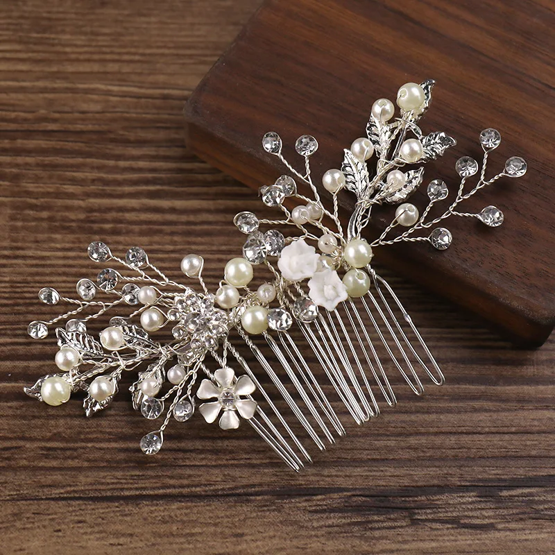 Elegante ouro e prata acessórios de cabelo nupcial grânulo pente acessórios de cabelo nupcial acessórios de vestido de casamento