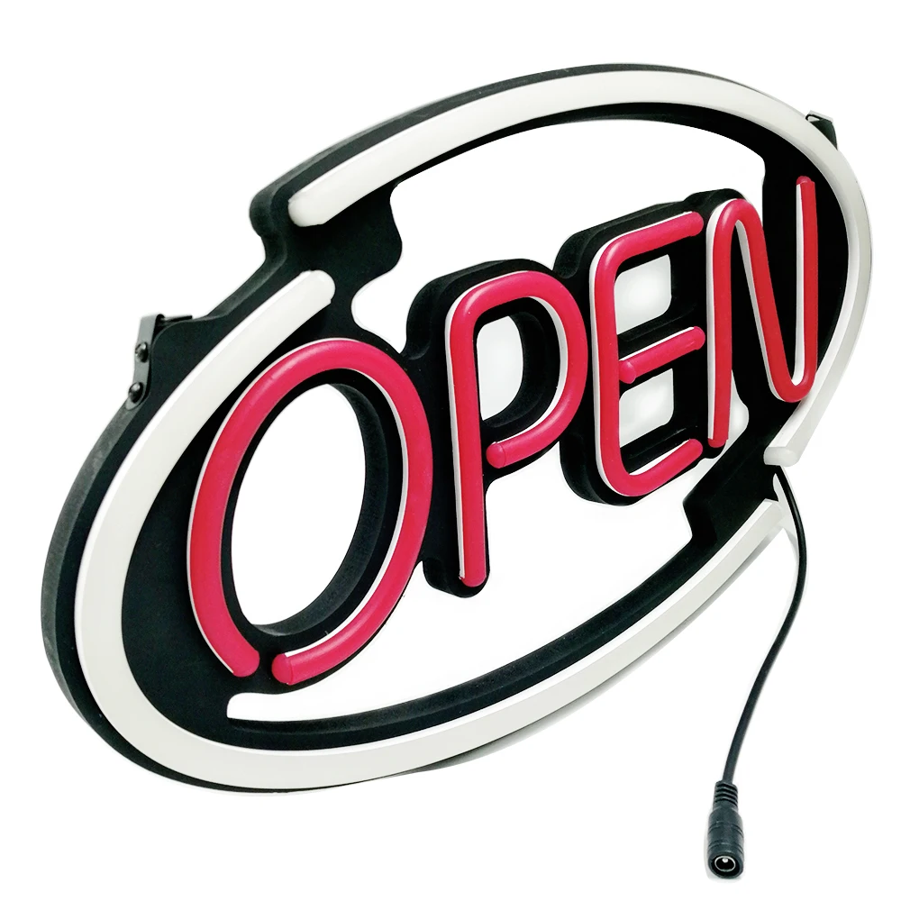 DECO 18\'\' x 10\'\' Black Acrylic Base Flex Neon OPEN Sign at RGB OPEN LED Store Open Sign Advertising Lights Board Shopping Mall