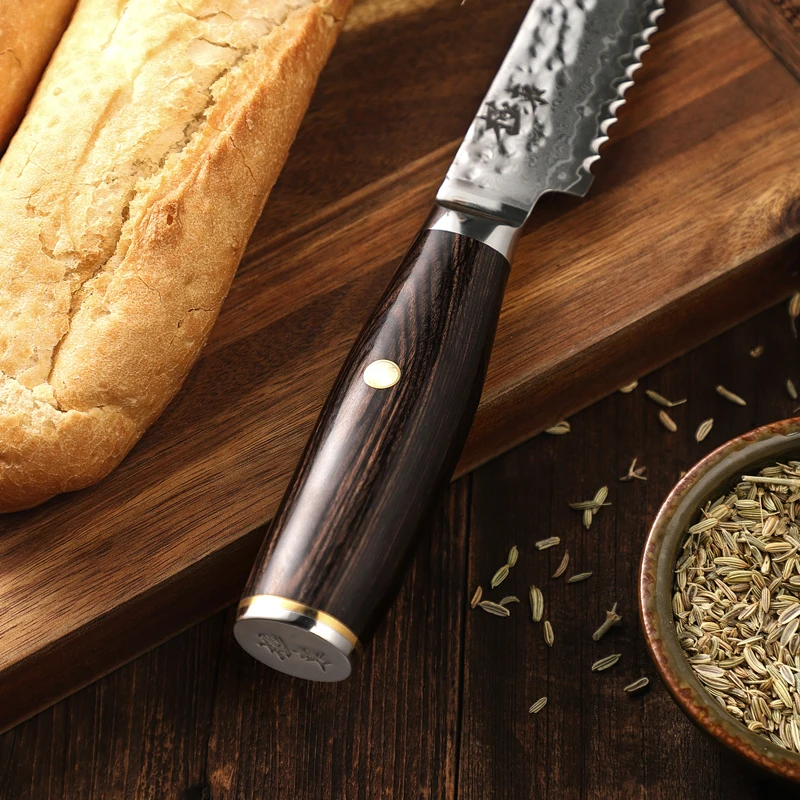 Kyokuto 67-layer V gold 10 Damascus steel Hammering kitchen knife chef Knives 9 inch Bread knives Slicing Free wooden scabbard