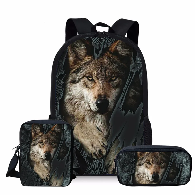 

Cool Wild Wolf Print Kids Backpack Sets for Teenager Boys Girls 17inch School Bags Bagpack Primary Children Schoolbags Bookbag