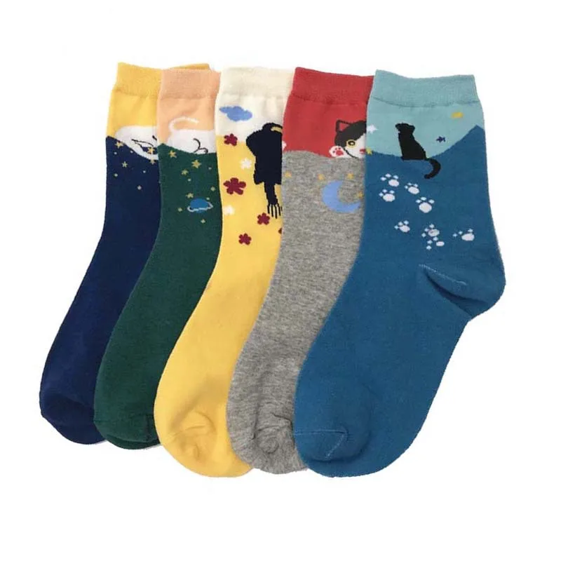 Cartoon animal cat female socks ladies mid-tube cotton socks manufacturers selling cute kawaii student socks