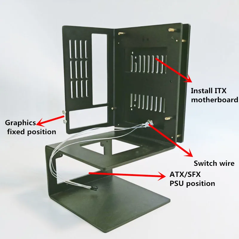 Mini carte mère itx verticale avec châssis refroidi à l'eau tout en aluminium, mini carte mère peut être équipée avec sfx atx alimentation motif monument2