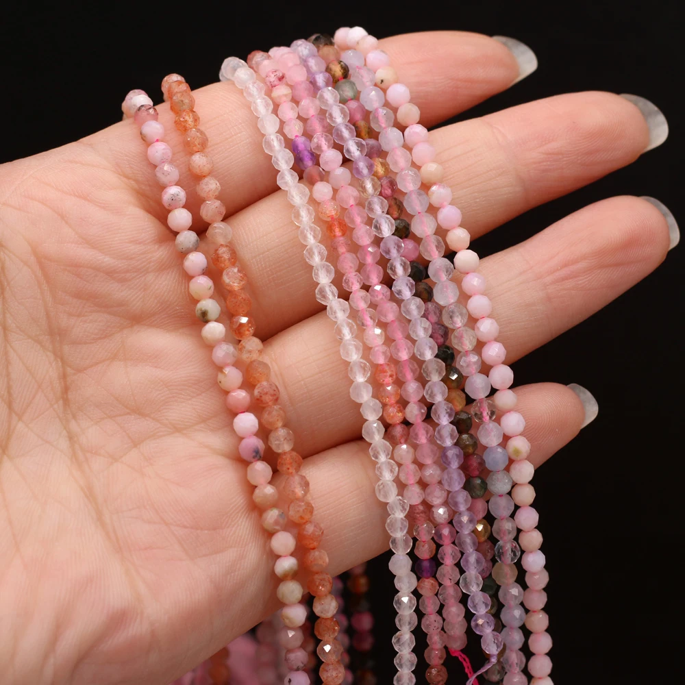 Natural Stone Beads Faceted Bead 3mm Ametrine/Fluorite/Tourmaline/Pink Opal For Jewelry Making DIY Necklace Accessory