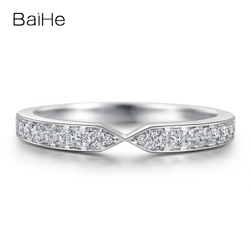 

BAIHE Solid 18K White Gold 0.22ct H/SI Natural Diamond Proposal Ring Women Men Wedding Trendy Fine Jewelry Making خاتم الاقتراح