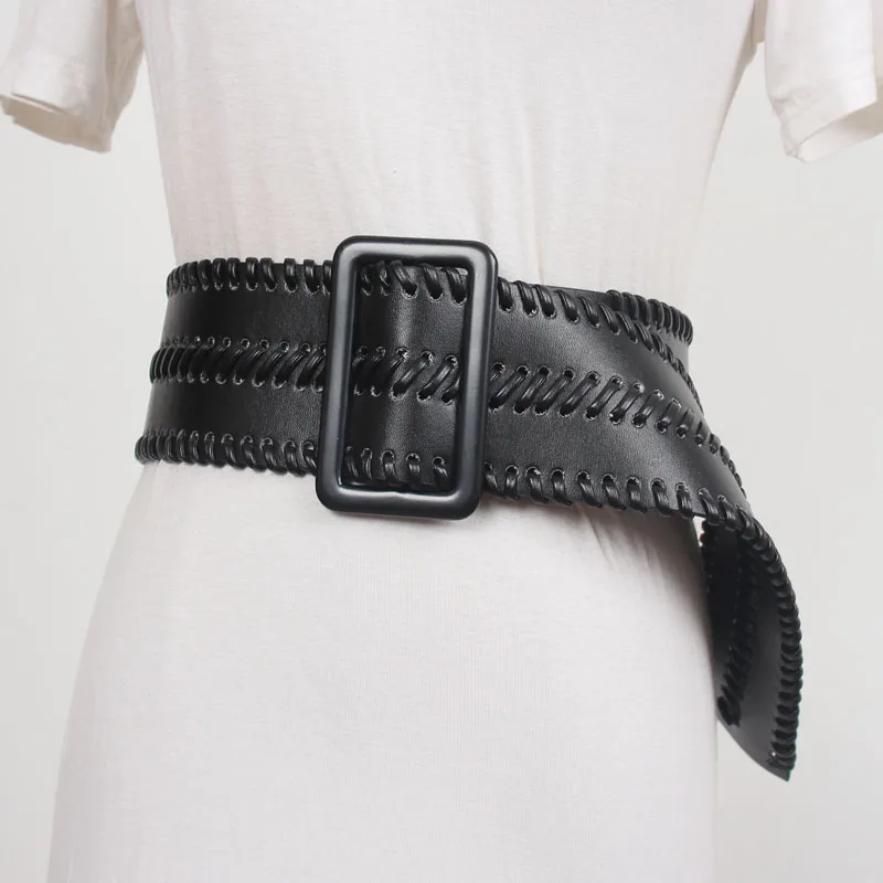 Fashion 7cm Wide Black Weave Leather Female Ladies Belts Hight Waist Waistband Corset Belts For Women Dress Coat