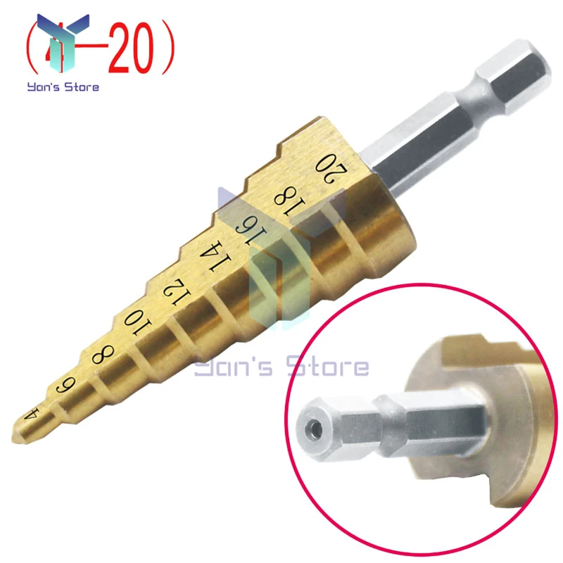 3 Pcs Drill Bit HSS High Speed Step Drill Steel Titanium Hex Shank Step Drill Set Machining Drilling 4-12mm 4-20mm 4-32mm