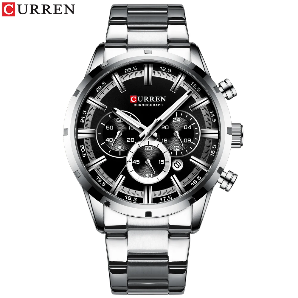 CURREN Luxury Fashion Quartz Watches Classic Silver and black Clock Male Watch Men\'s Wristwatch with Calendar Chronograph