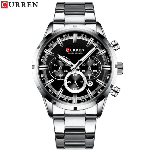 Imagen 2 del producto Relojes CURREN de cuarzo de lujo a la moda, reloj clásico plateado y negro, reloj de pulsera para hombre con cronógrafo calendario