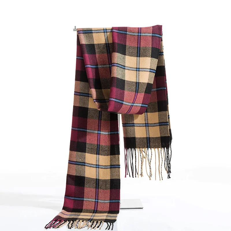 Plaid Lange Sjaal Winter Warme Kasjmier Vrouwen Pashmina Foulard Bandana Sjaals Vrouwelijke Luxe Hijab Kwastje Sjaal Wraps 2021 Nieuwe