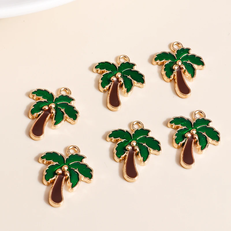 10pcs 15*20 Enamel Coconut Tree Charms for Jewelry Making Handmade Palm Plant Charms DIY Pendants Earrings Bracelets Accessories