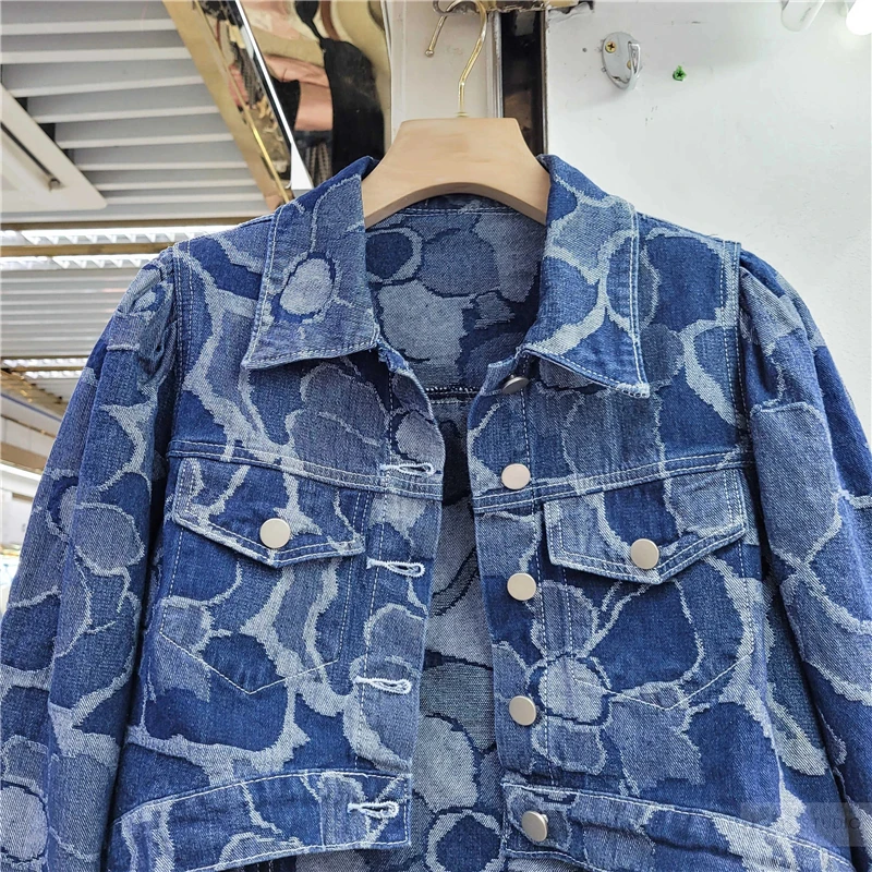 

Women's denim jacket autumn 2023 new Korean style flower printing loose short jacket full sleeves jean coat female cowboy tops