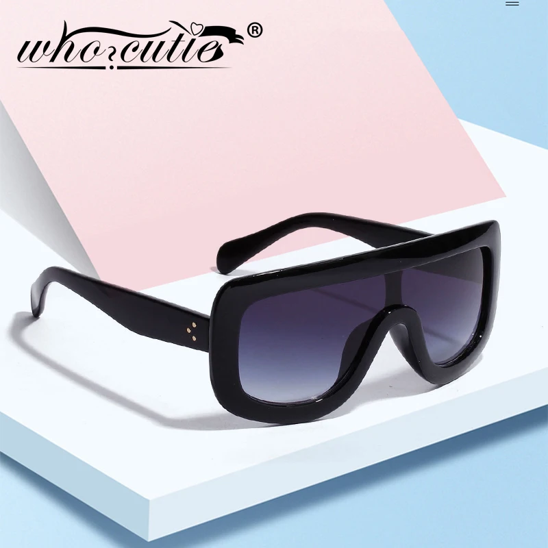 WHO CUTIE 2025 Oversized Sunglasses Women Brand Designer Shield Big Frame Flat Top Gradient Lens Sun Glasses Shades Lady OM87B