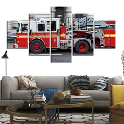 Unframed 5 Panel Fire Fighting Truck Fireman Gift Prints Pictures Wall Art Home Decor Posters Canvas Paintings for Living Room