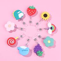 Cartoon 60cm Silicone Cute Flowers Fruits Retractable Badge Reel Student Nurse Doctors Name Card ID Card Chest Clip Stationery