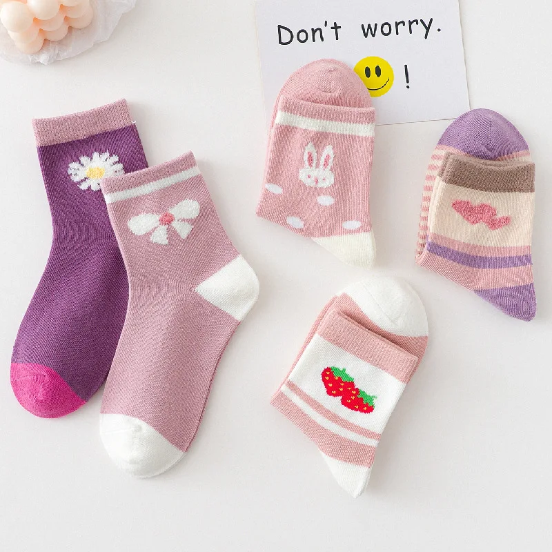 5 Pairs/Lot Brand 100% Cotton Girl Socks Winter Warm Breathable Children\'s Short Socks Sof Baby Kids Socks For 1-15 Years