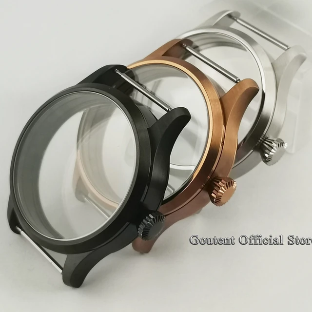 Nowa koperta zegarka Goutent 42mm, szczotkowana, stalowa, bez logo, pasuje do mechanizmów ETA 6497, 6498, ST3600, części do zegarków.