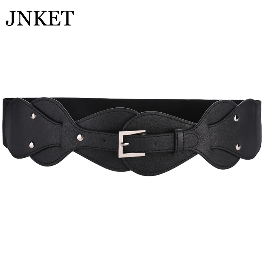 

JNKET Fashion Women's Wide PU Leather Waist Belt Leisure Waist Strap Elastic Waistband Dress Belt