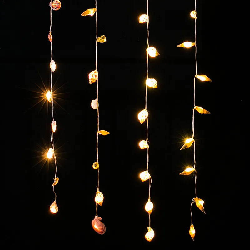 Mediterranean Style LED Shell String Lights, Natural Conch, Home Wall Hangings, Marine Decorative Pendants, 2 m, 10 Pcs