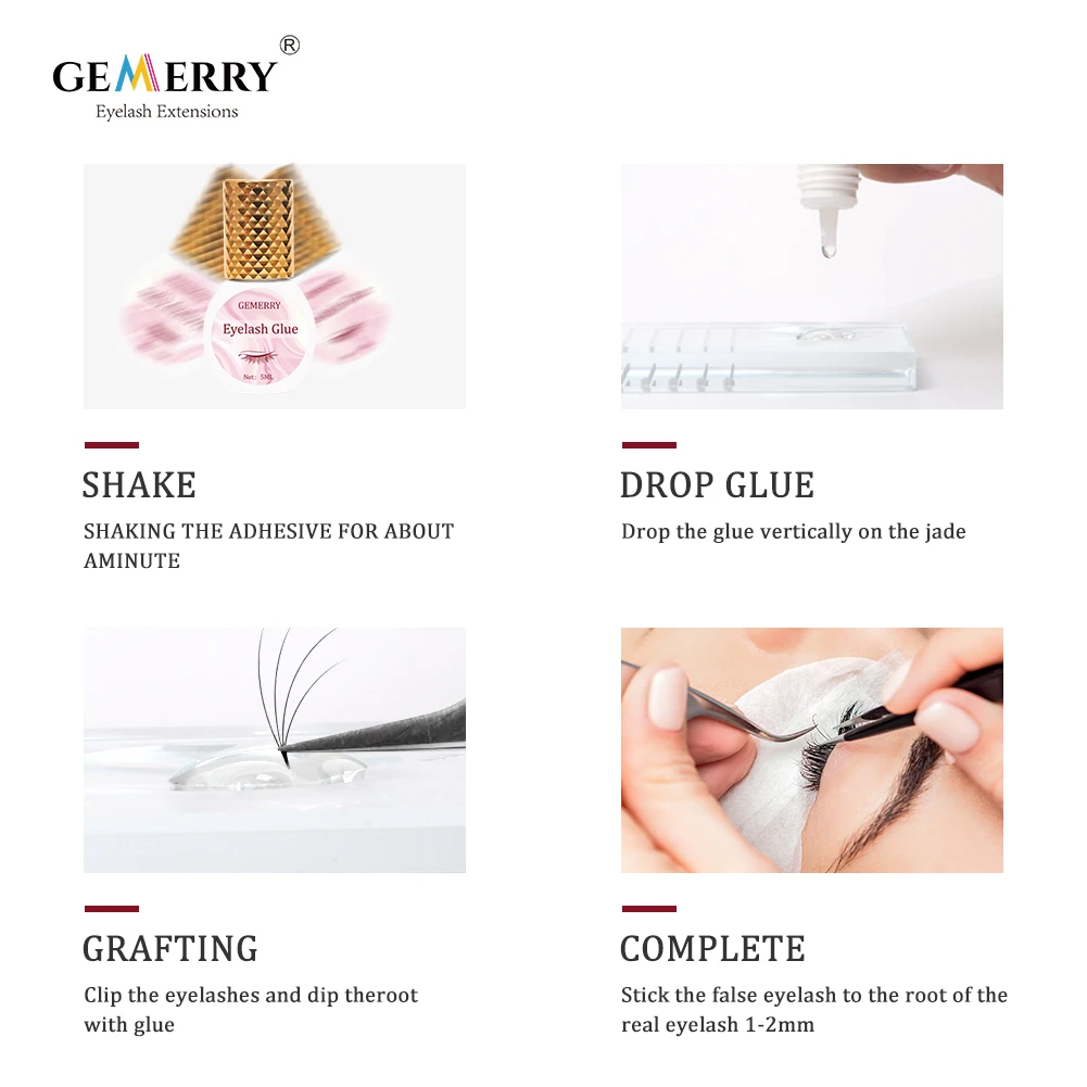 GEMERRY 5ml Eyelash Extensions Clear Glue 1-2s Fast Drying Eyelashes Glue Lash Glue Transparent Adhesive Retention Long Lasting