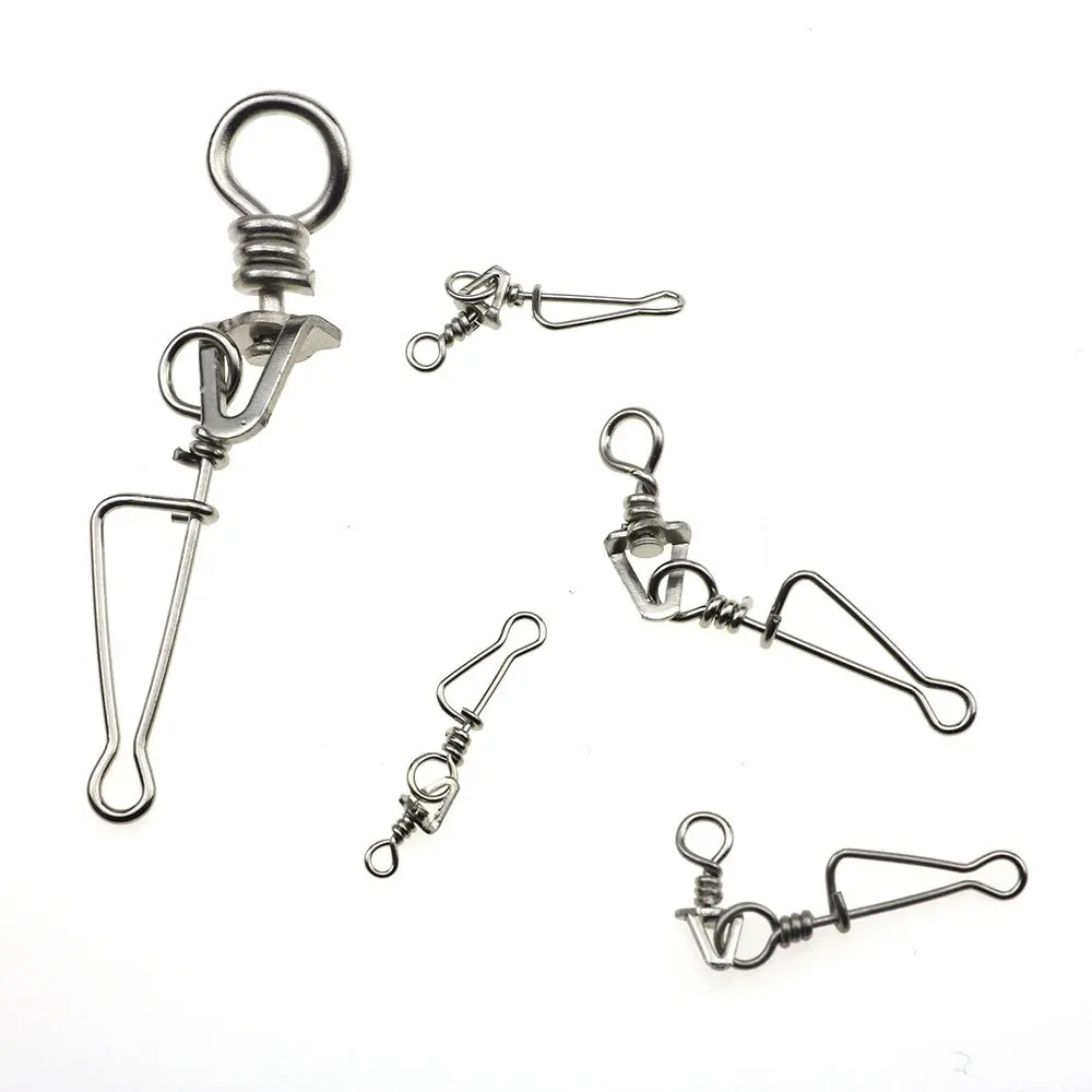 10pcs/lot Triangle swivel+Italian pin Stainless Steel Fishing Pin Connector Bearing Rolling Snap Fishing Tackle tool Accessories