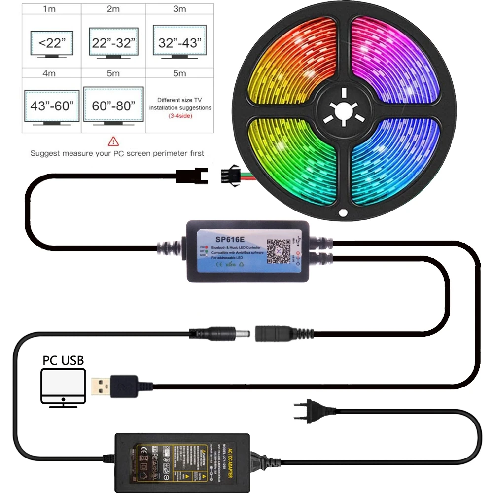 WS2812B taśmy LED DIY otoczenia PC sen ekran WS2812 światła komputer USB Monitor podświetlenie SP616E Bluetooth i pilot do muzyki zestaw