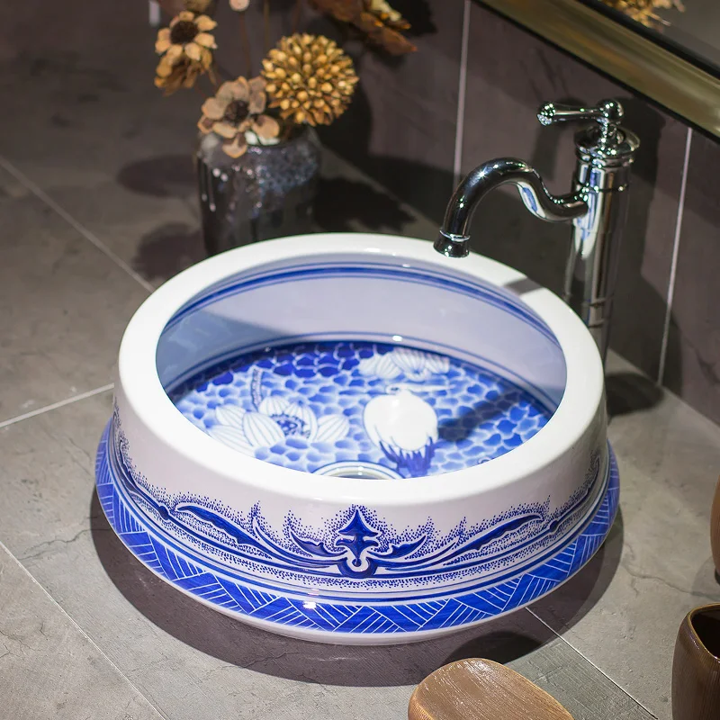 

Blue and white Europe Style Handmade Countertop Basin Bathroom Sink Ceramic wash basin porcelain wash basin