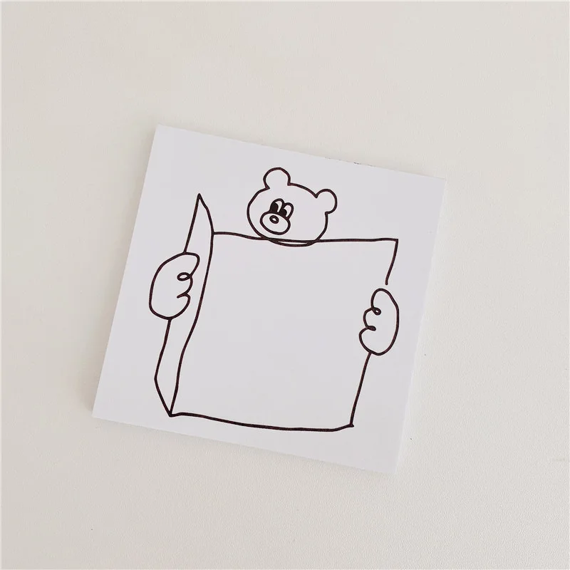 ​ins Cartoon Dog Bear Square Frame Memo Pad 50 Sheets Simple Style Black White Notepad Kawaii Stationery Creative Message Paper