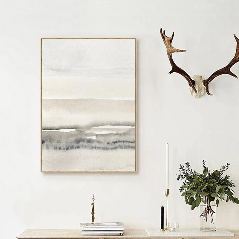 Beige and Grey Canvas Paintings Abstract Watercolor Posters and Prints Modern Minimalist Wall Art Pictures for Living Room Decor