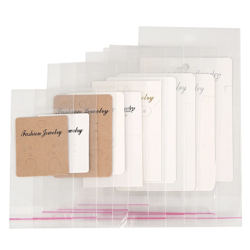 50pcs/lot Earring Display Cards With Self Sealing Bags Paper Necklace Holder Packing Hang Tag For Diy Jewelry Packaging Making