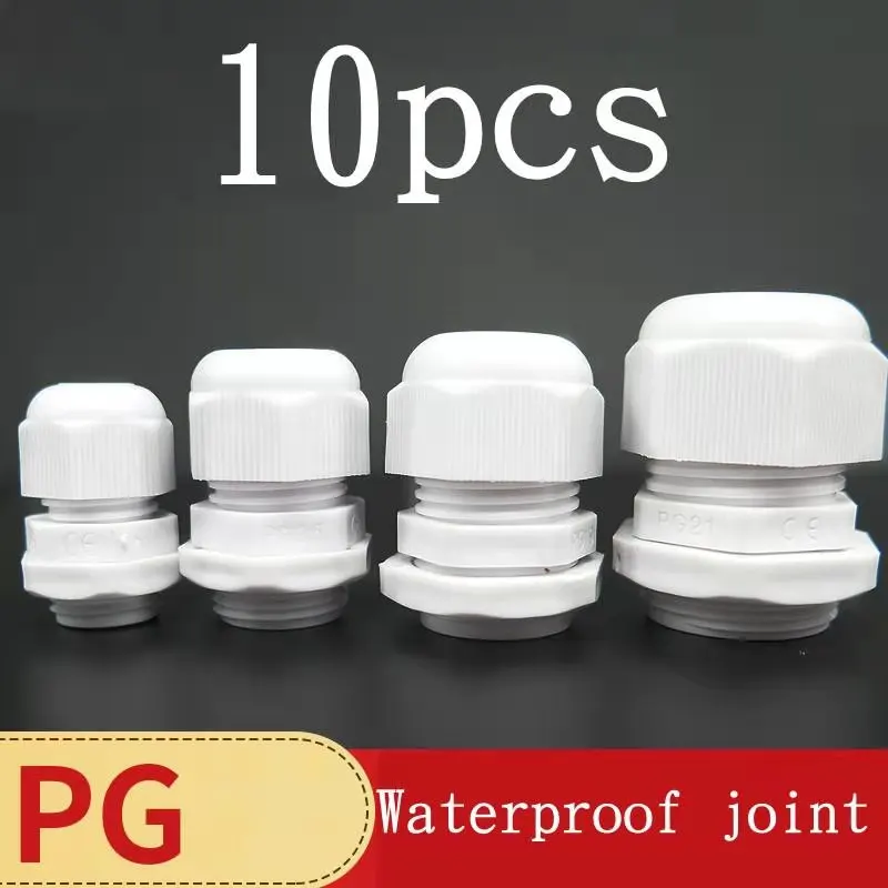 10pcs Waterproof Cable Gland Cable entry IP68 PG7 for 3-6.5mm PG9 PG11 PG13.5 PG16 PG19/21/ White Black Nylon Plastic Connector