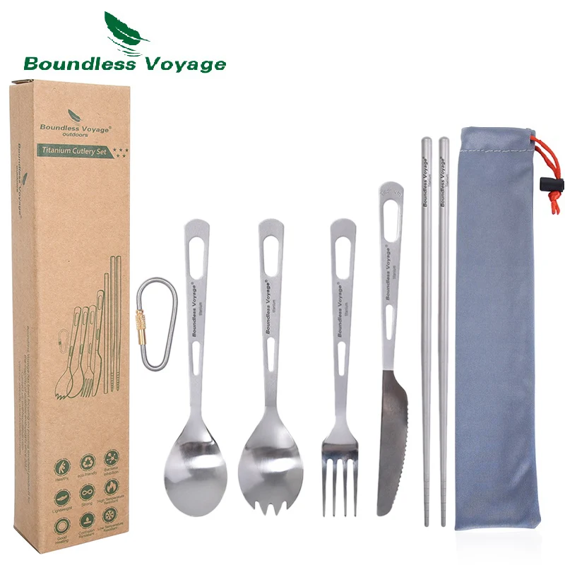 Boundless Voyage Campingbesteck-Set, Titan, Löffel, Gabel, Messer, Spork, Essstäbchen, Stroh, Outdoor-Geschirr, Reisen, tägliches Besteck