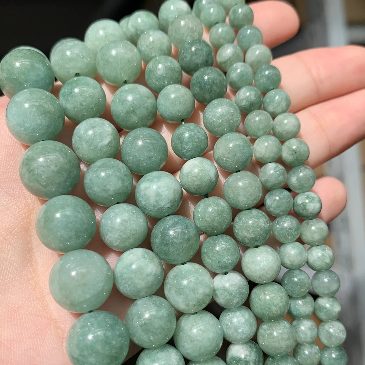 Natural Green Burmese Jades Stone Beads Round Loose Spacer Beads For Jewelry Making DIY Bracelet Accessories 15\'\' 6 8 10 12mm