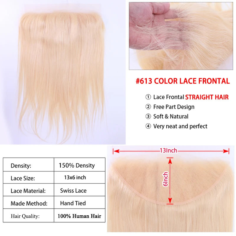 613 Honey Blonde Human Hair Straight Brazilian Hair Weave Bundles with Frontal 13x6 613 Blonde Hair Deals 3 4 Bundles Queen Hair