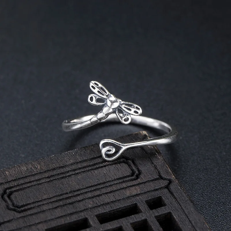 925 Thai Silver Woman Jewelry New Product Dragonfly Ring Female Vintage Punk Insect Opening Adjustable Special Gift