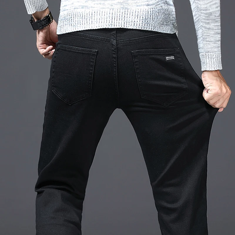 Clássico avançado estiramento preto jeans 2023 novo estilo de negócios moda denim fino ajuste jean calças masculinas marca