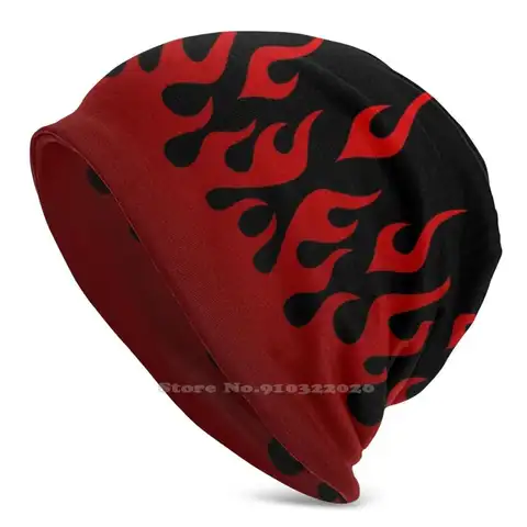 Black Red Flame Knit Beanie Hat Men Women Winter Diy Cap Red Black Cool Epic Flame Fire Logo Moto Parkour