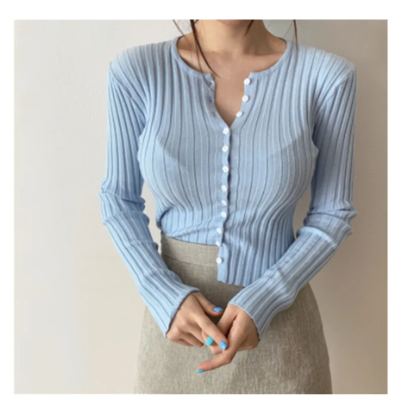 2025 New Autumn and winter new sweater women's fashion slim striped cardigan slim long sleeves slimming knitted top